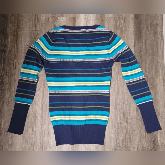 Aeropostale Striped Deep V-neck Cardigan Sweater Women's Size Large - Picture 2 of 14